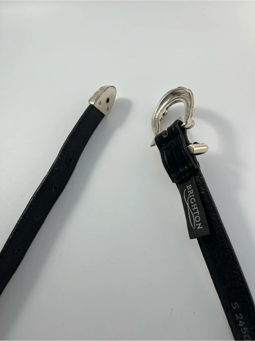 BRIGHTON Western Style Black Embossed Leather Belt Silver Tone Buckle Size Small